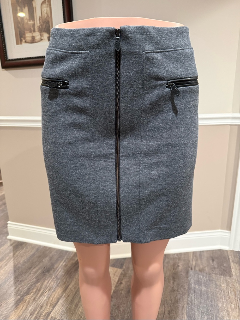 White House Black Market Grey Zip-Front Pencil Skirt